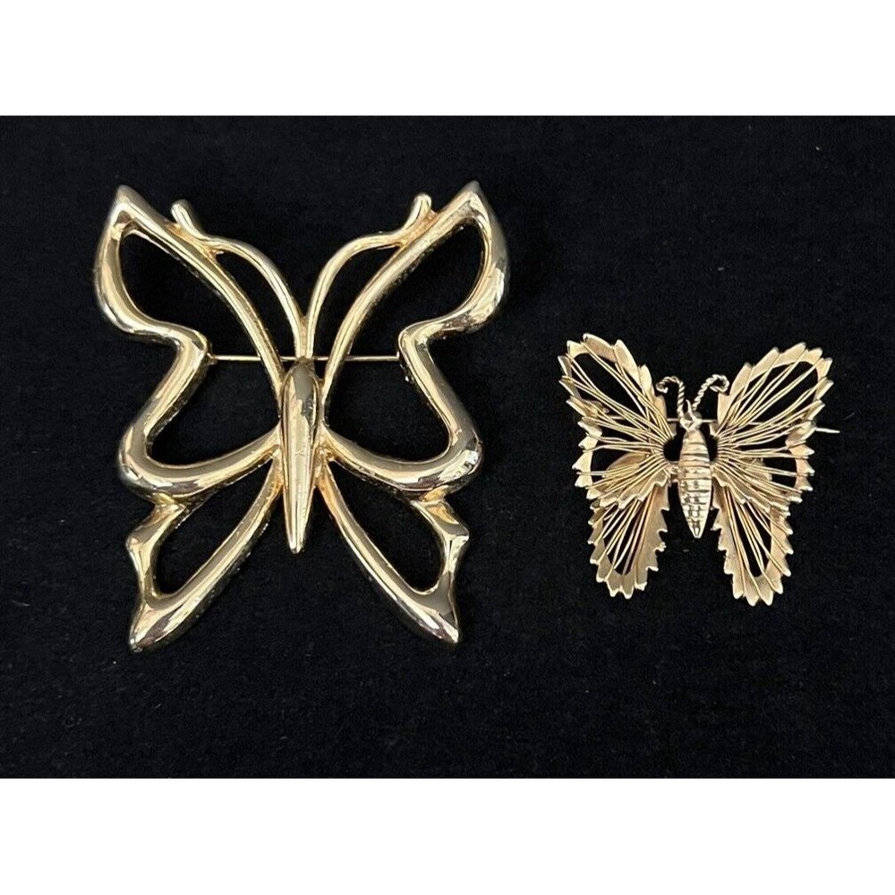 Vintage Lot of 2 Gold Tone Butterfly Pin Brooches